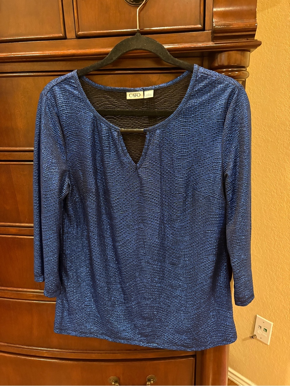 Cato Shimmering Royal Blue V-Notch Long Sleeve Top